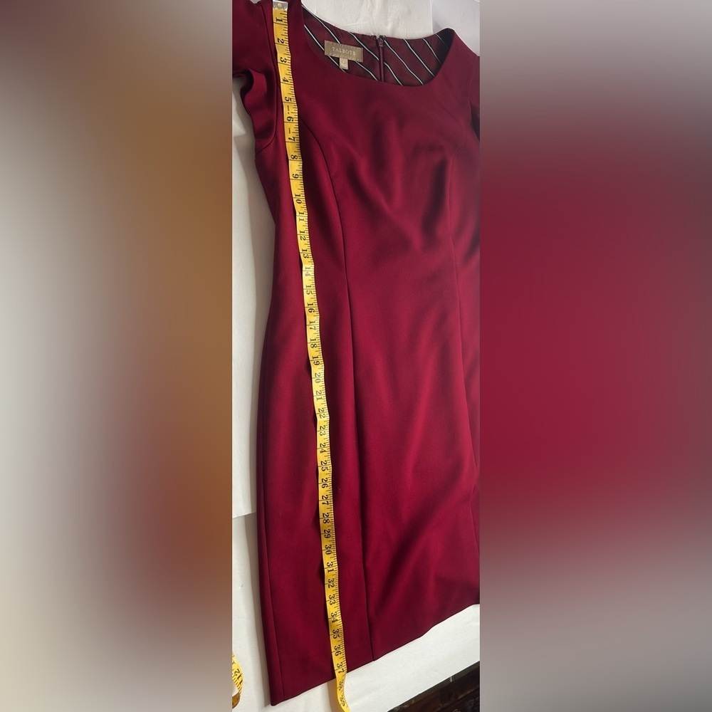 Talbots Burgundy Red Sheath Midi Dress with Ruffle Cap Sleeves Sz 6 EUC Feminine - Picture 10 of 10